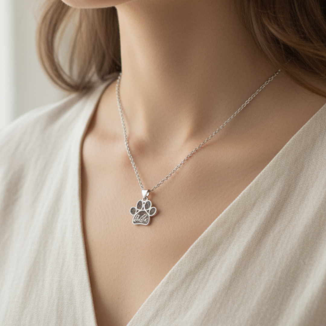 Colgante huella en plata de ley de cenizas con nombre