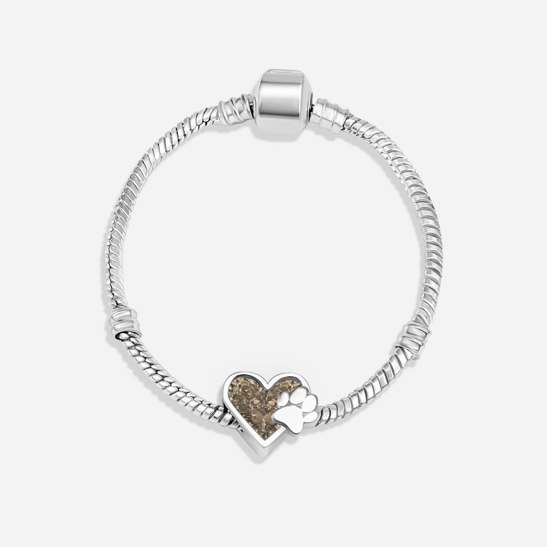Cuenta para pulsera corazón de cenizas con huella