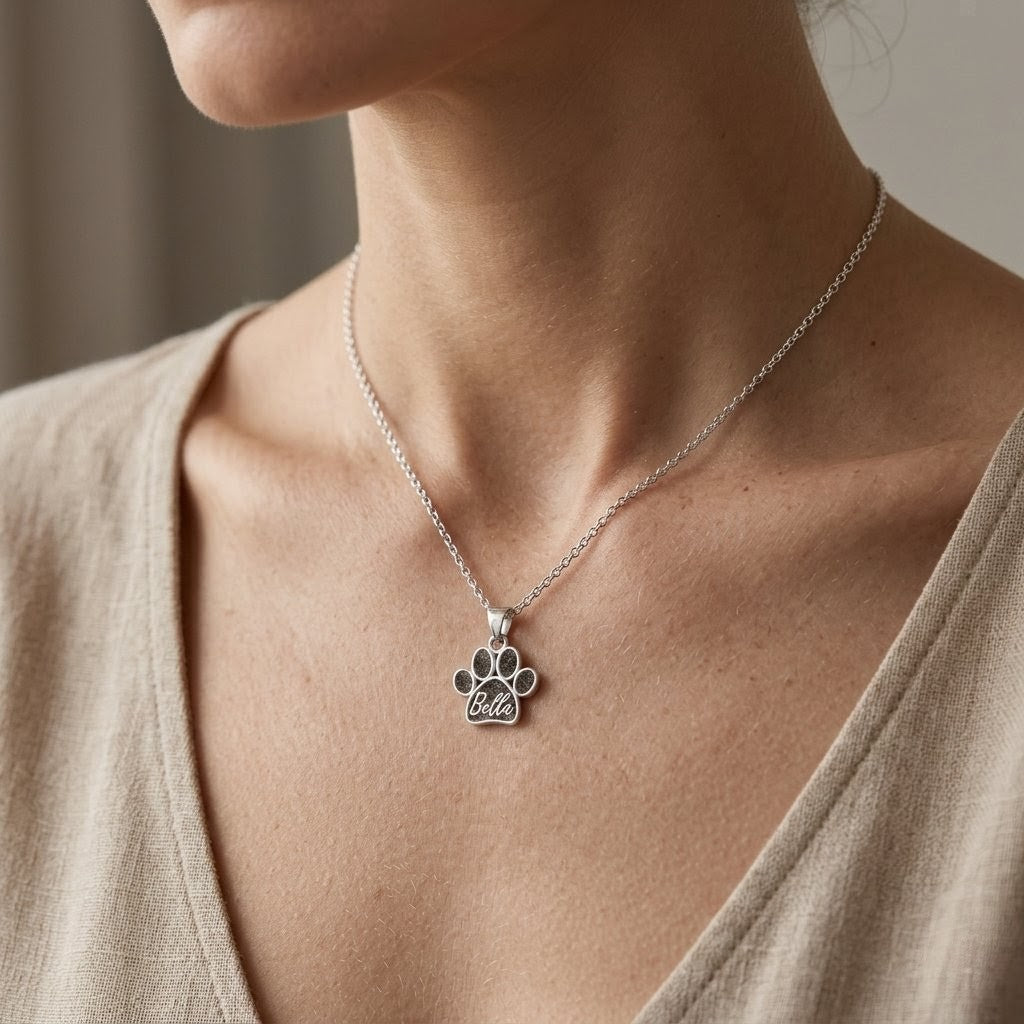 Colgante huella en plata de ley de cenizas con nombre